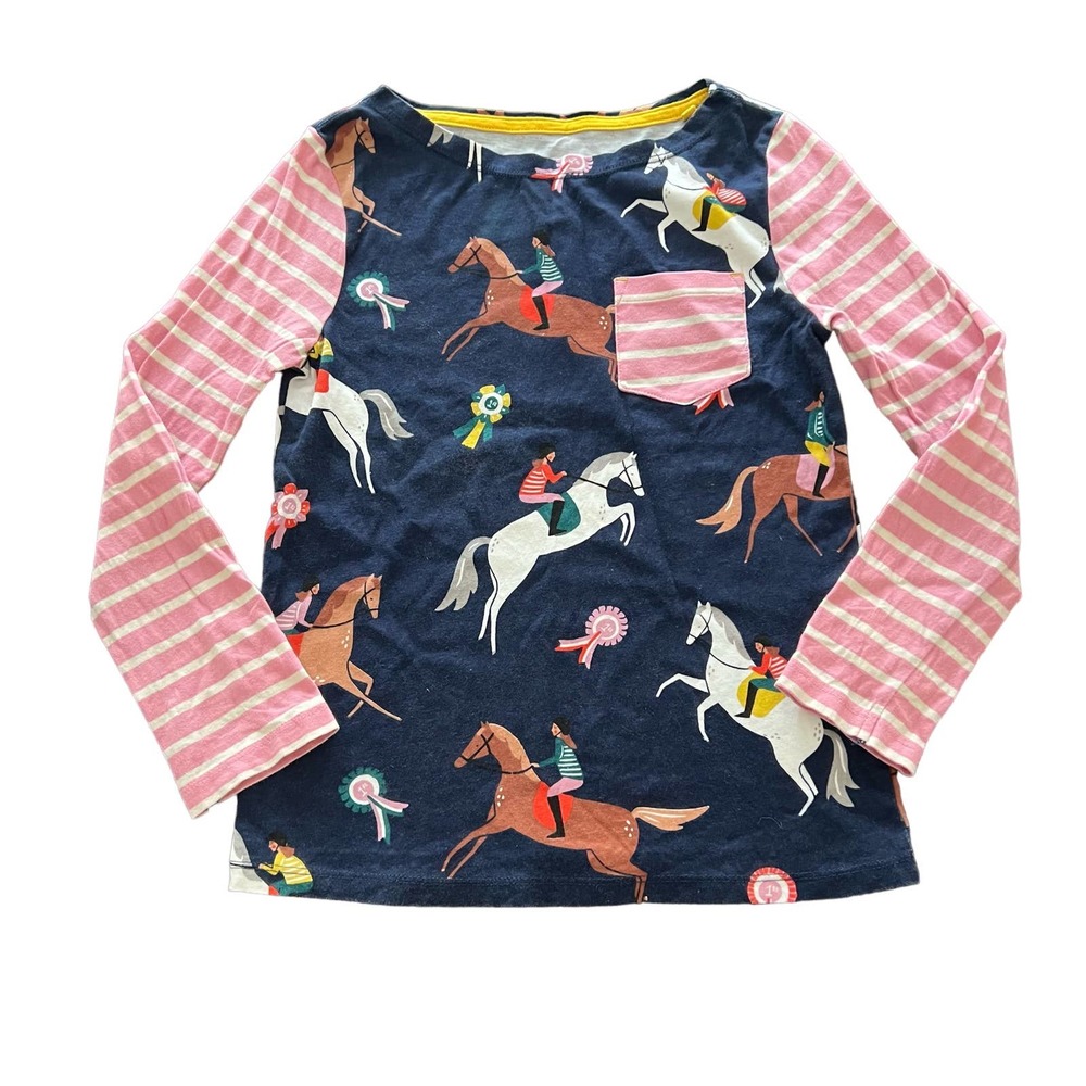 Mini Boden Navy and Pink Long Sleeve Tee